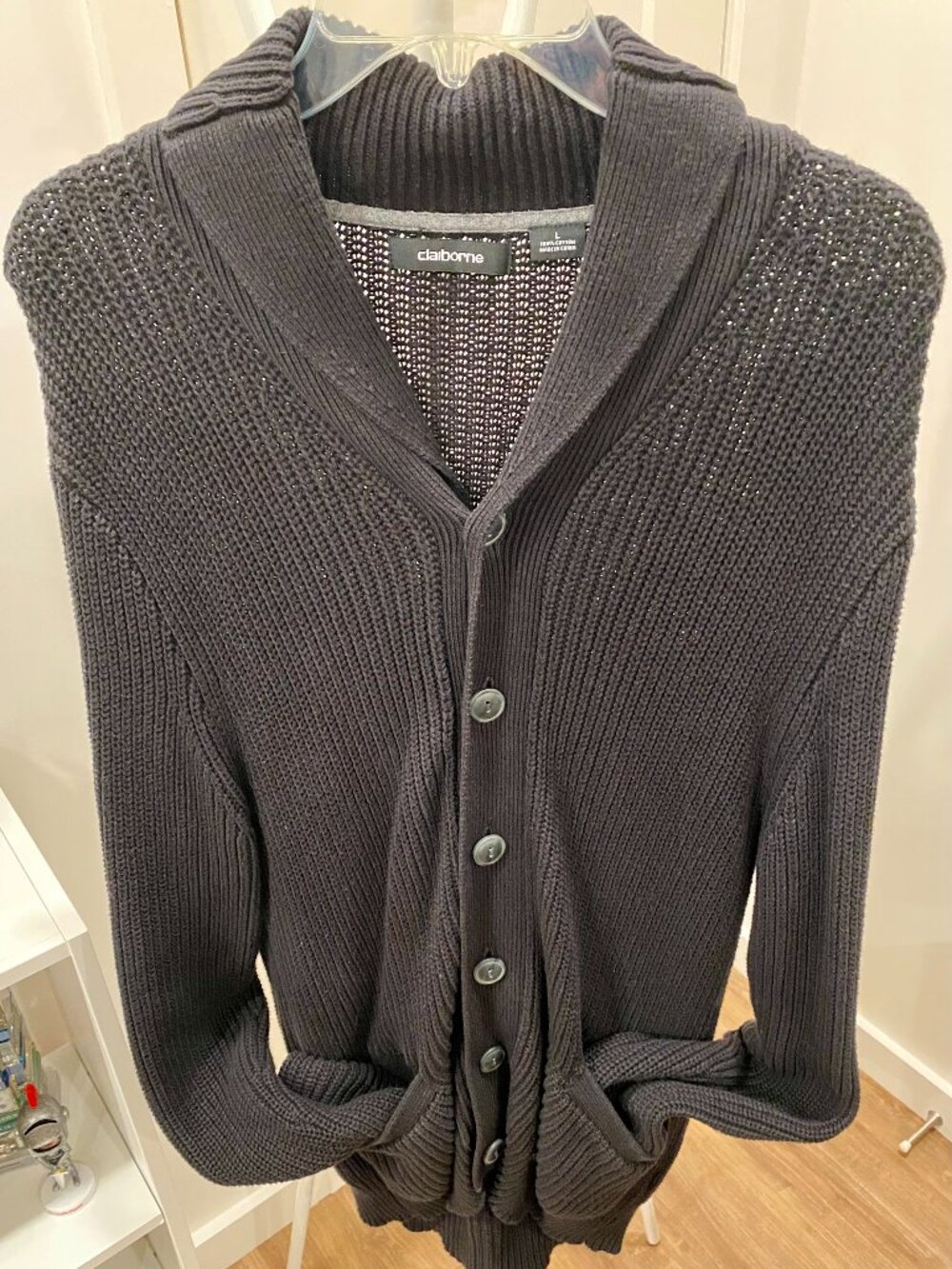 Claiborne Old Money Shawl Collar Ribbed Cardigan
